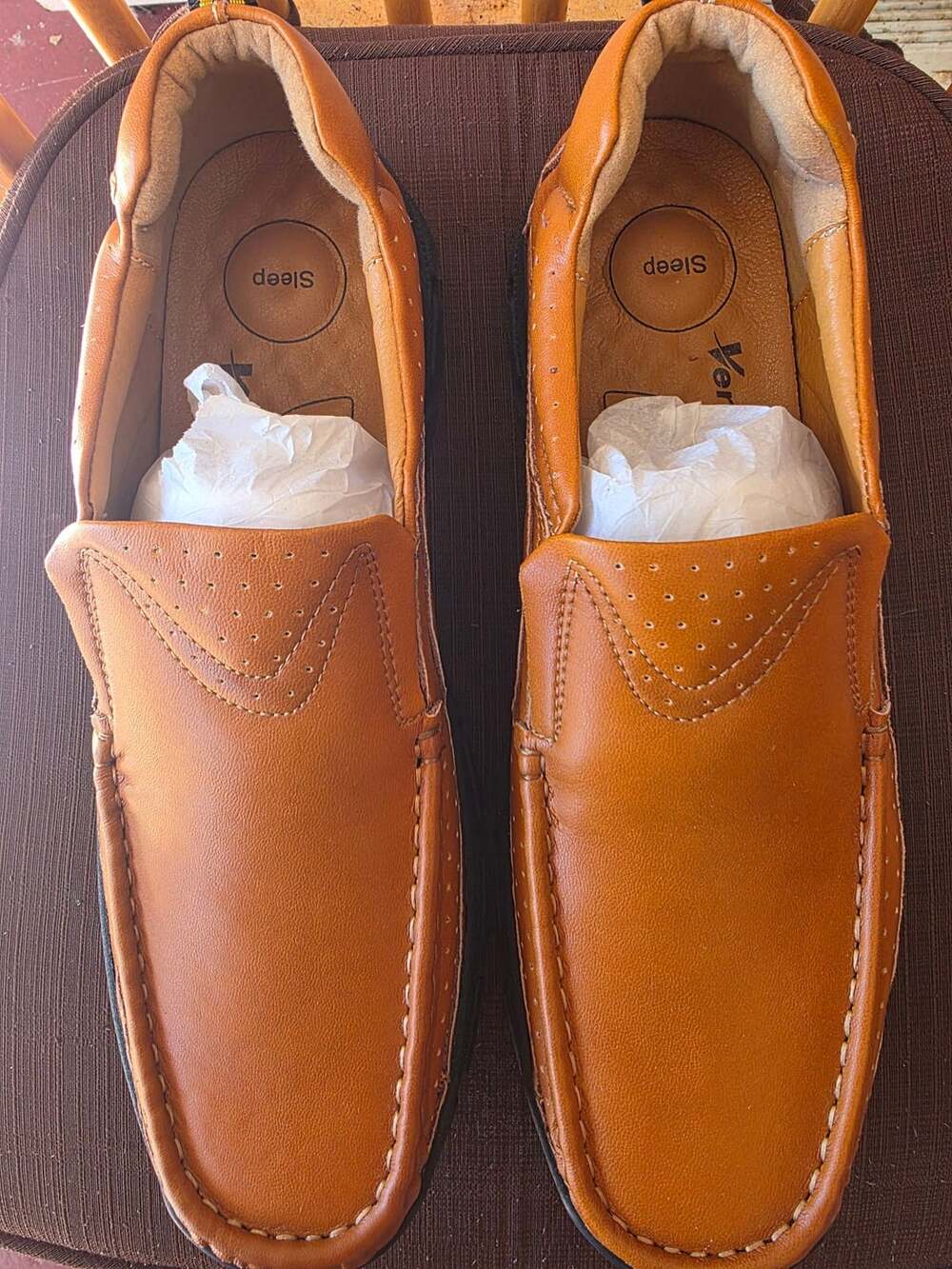 Velasleep Leather Slip On Shoes Tan Brown Size 12